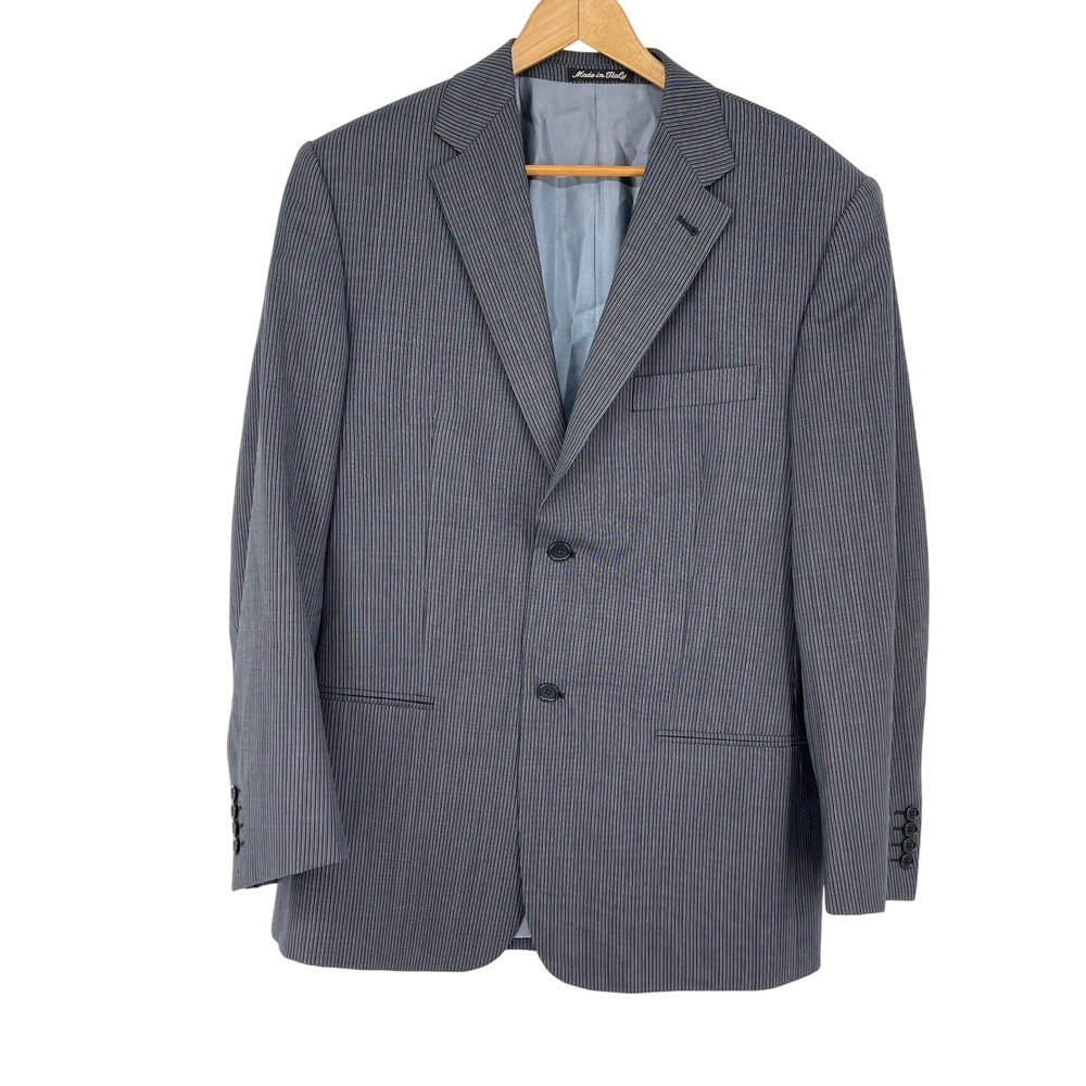 JHANE BARNES Made in Italy Gray Pinstripe Two Button Blazer Mens Size 40R‎
